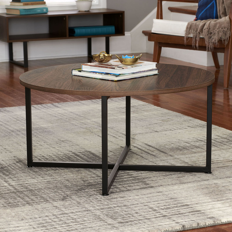 Gateshead Jamestown Round Coffee Table Rustic Wood Grain and Metal, Walnut