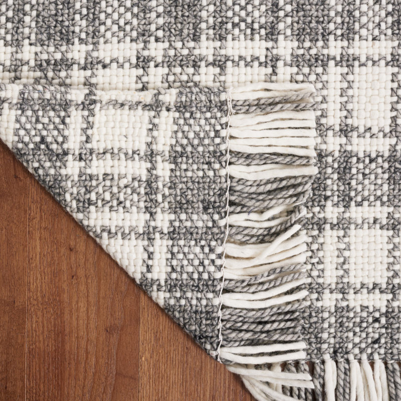 Tapis gris / beige en laine tissé à la main Jacques, Rectangle 5 pi x 8 pi