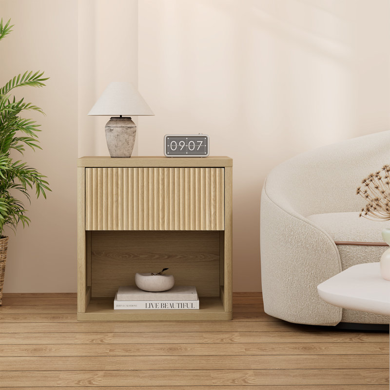 Modern Minimalist Style Large Capacity Nightstand With Hidden Drawer(set Of 2), Natural