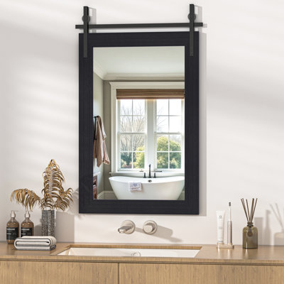 Modern Solid Wood Farmhouse Accent Mirror - Rustic Rectangle Decorative Mirror for Bathroom, Living Room, Entryway & Bedroom