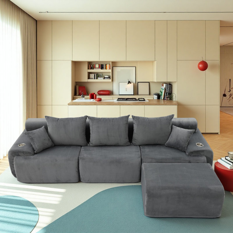 Boneless Cloud Sectional Couch In Two Boxes, Compressed Modular Sectional Sofa With Deep Seat