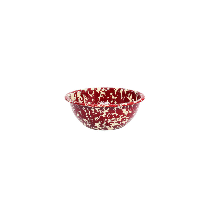 Crow Canyon Enamelware Splatter Cereal Bowls, Yellow, Burgundy/Cream
