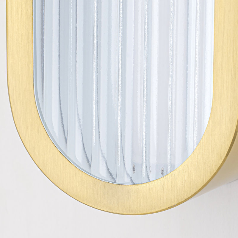 Transitional Linear LED Wall Sconce with Clear Ribbed Glass Shade, Gold