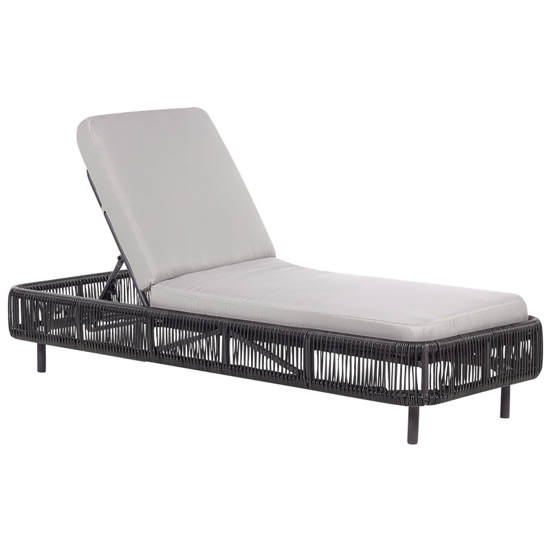 Brookman 190cm Long Reclining Single Chaise with Cushions, Black, Grey