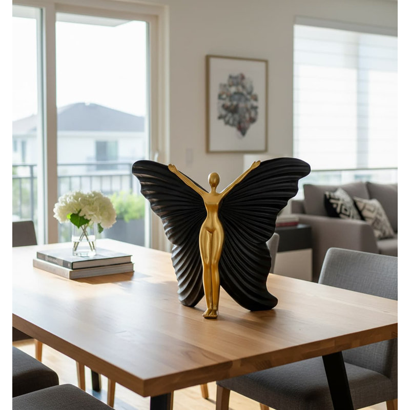 9" Black Fairy Statue - Abstract Modern Resin Home & Office Decor