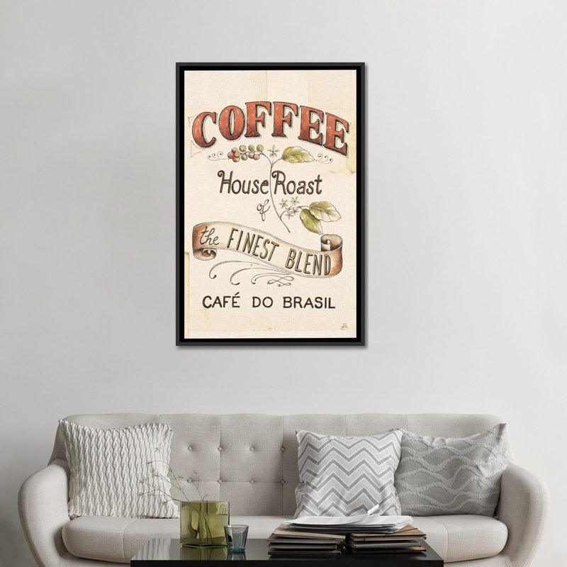 « authentique coffee ix », art textuel sur toile, H 26 po x l 18 po x P 1,5 po, Toile avec cadre flottant noir, Pas de tapis