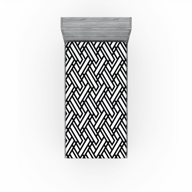 Ensemble de 2 draps-housses Ambesonne, Drap-housse de taille simple, Noir, blanc / géométrique 1