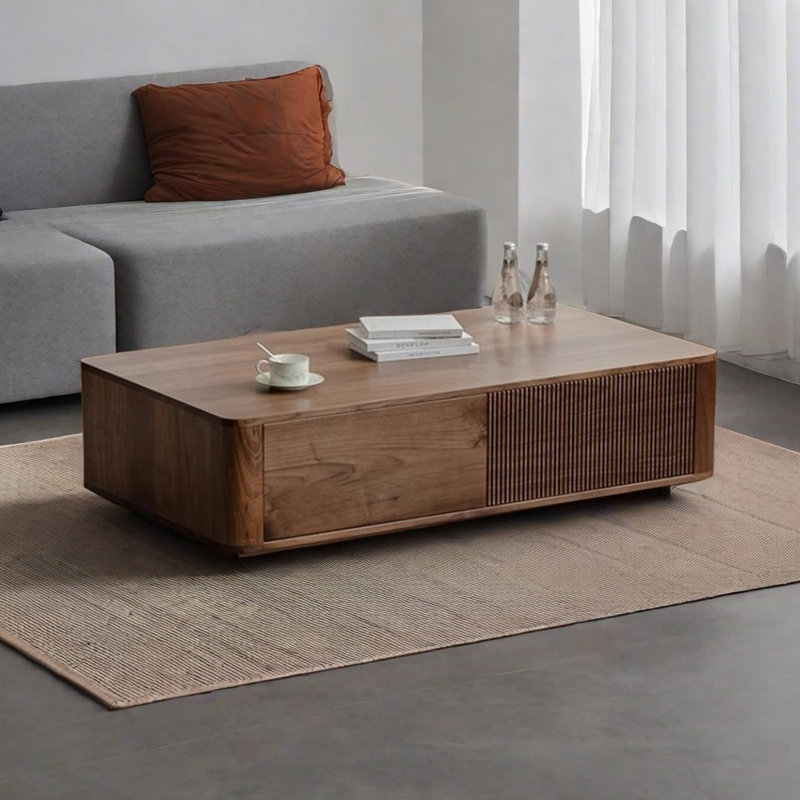 Retro simple solid wood coffee table, 13.77" H x 55.11" L x 27.55" W
