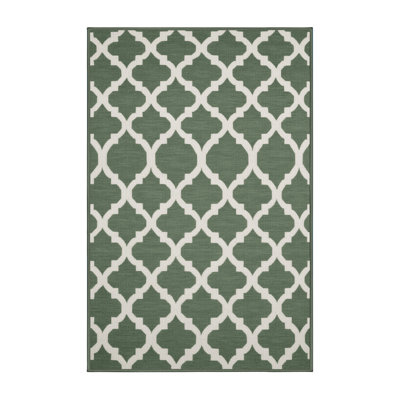 Machine Washable Trellis Green Area Rug