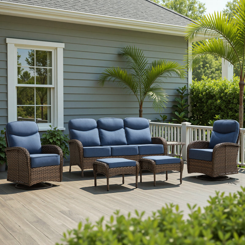 Ensemble de conversation pour l'extérieur avec chaises pivotantes et table basse Alakai, Bleu