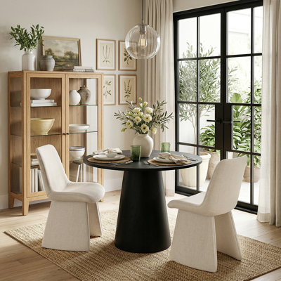 35" Round Pedestal Dining Table Set With 2 Upholstered Dining Chairs