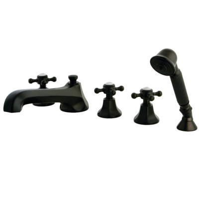 Kingston Brass Millennium Three-Handle 5-Hole Deck Mount Roman Tub Faucet with Hand Shower