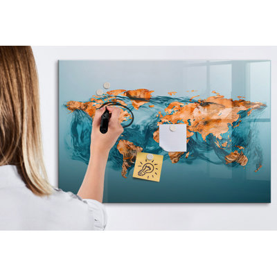 Magnetic Memo Board Whiteboard - 90 x 60 cm - With Marker and Magnets - Abstraction world map