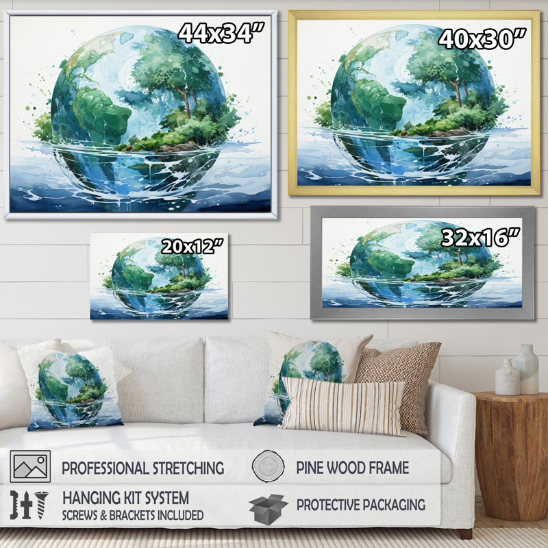 Earth Earth Blue II sur toile, H 30 po x l 40 po x P 1,5 po, Cadre simple noir