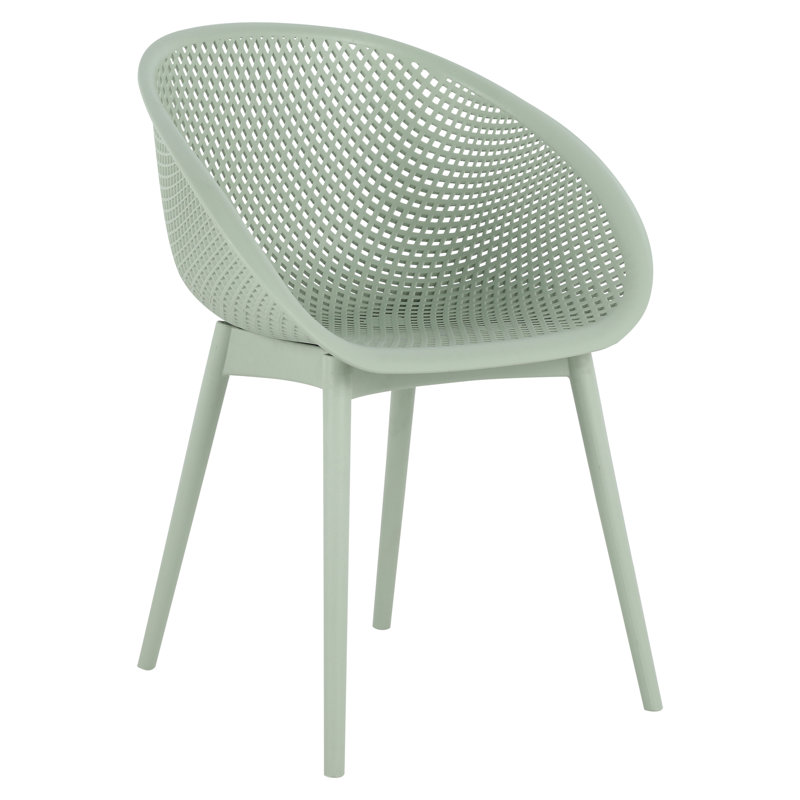 2 chaises et 1 table toutes saisons en kaki pâle / blanc, matériau en polypropylène, plateau de table, patins antidérapants, pieds en métal thermolaqué tressé, soutien ergonomique