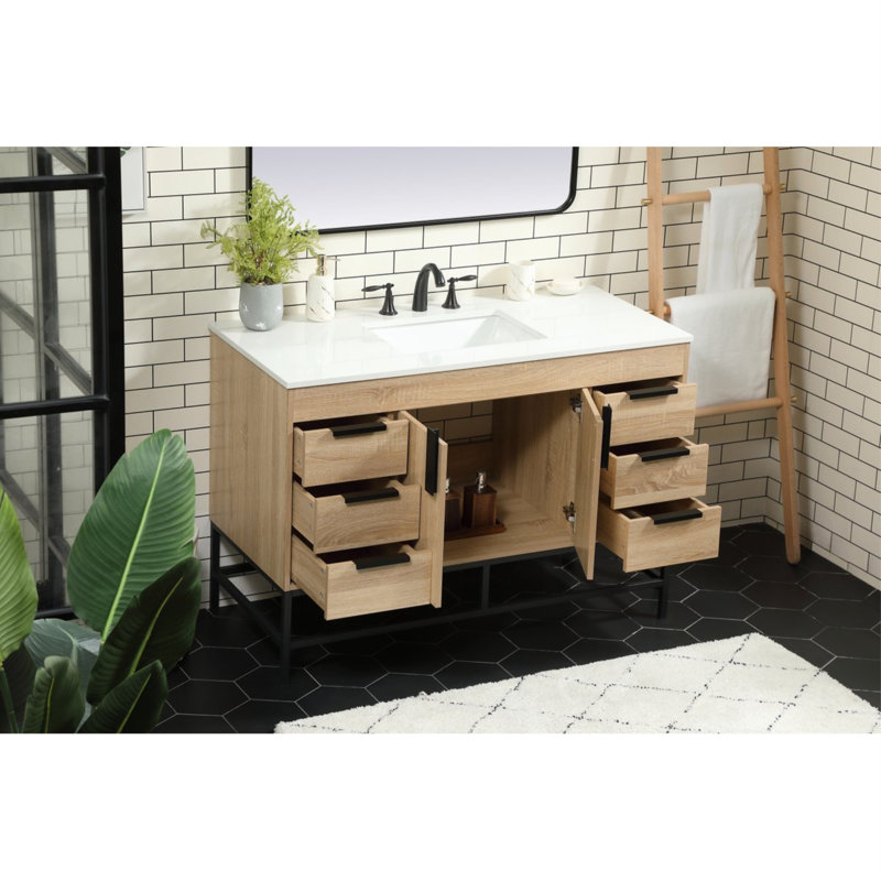 Eugene 48'' Single Bathroom Vanity with Engineered Marble Top, Mango Wood