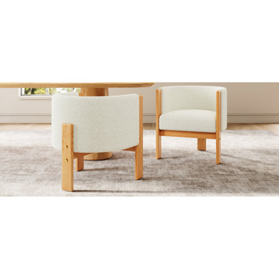 2 Upholstered Armchairs, Natural Rubber Wood, White Boucle, 225lbs Support, Modern Design For Sitting Room Boucle Fabric, Weight Capacity, Bedroom And Living Areas Furniture Decor