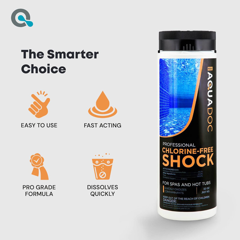 AquaDoc Non-Chlorine Spa Shock for Hot tub - Chlorine Free Tub Treatment & Enhanced to Assist Bromine and Chlorine Sanitizers - 32oz