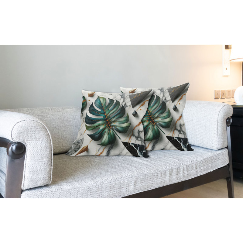 Ensemble de 2 housses de coussin Ambesonne Monstera vert sarcelle et gris pâle, H 16 po x l 16 po, Carré