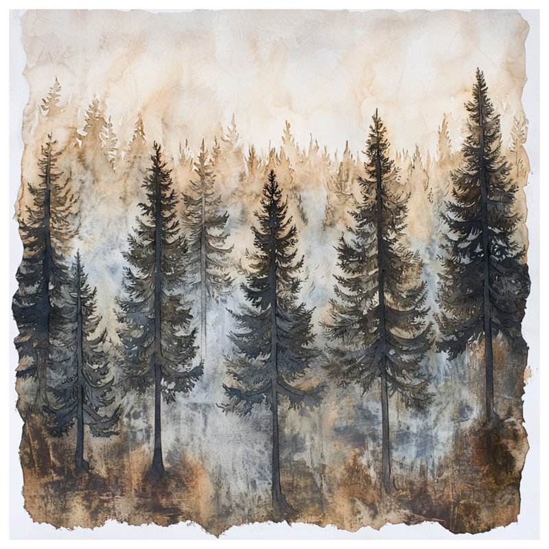 Misty Forest Landscape Wall Tapestry - Forest Wall Decor, 68in H x80in W with 4 Grommets