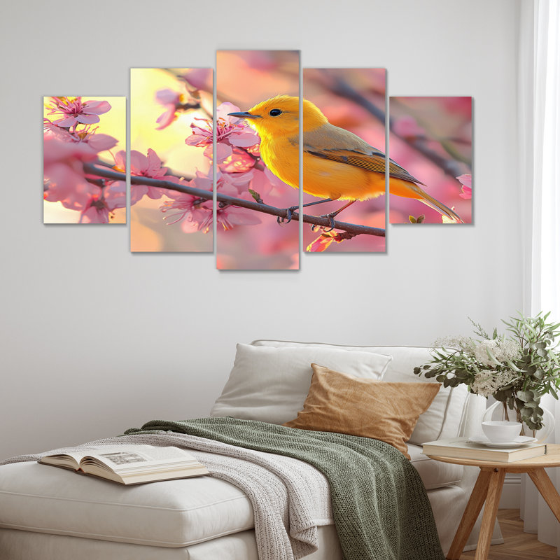 Songbird In Melody Spring Tree I - Art mural oiseau - ensemble d'art mural moderne