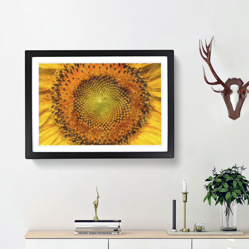The Eye of a Yellow Sunflower - Picture Frame Painting Print, 33cm H x 45cm W x 2cm D, Black Framed