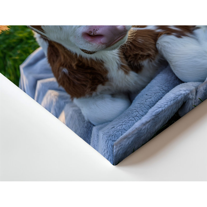 Toile, gros plan d'un jeune veau posé sur un mur, H 20 po x l 20 po