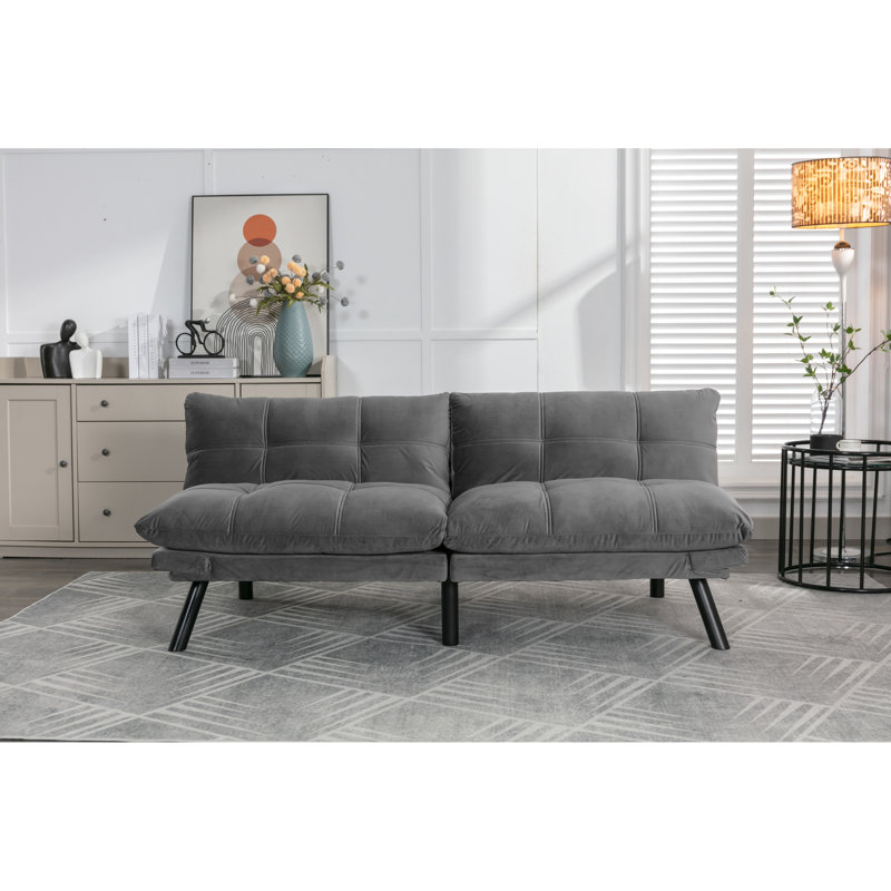 Lit moderne à 2 places gris, convertible et pliable pour les petits espaces, accoudoirs réglables et capacité de 800 lb, simple, rembourré de mousse, appartements à revêtement lisse, avec housse maximale