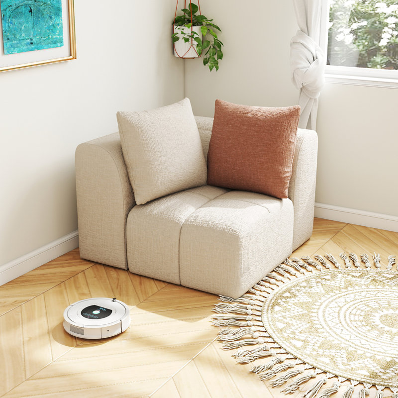 38" Compression  Chenille Frameless Modular Corner Chair, Upholstered Memory Foam Sectional Component with 2 Pillows