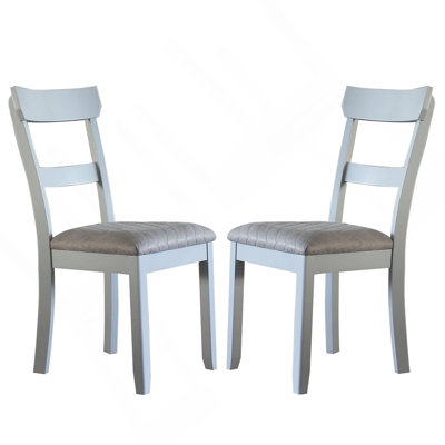 Set Of 2 Dining Chairs With Two Tone Gray Upholstered Seat Cushion, Pearl Gray