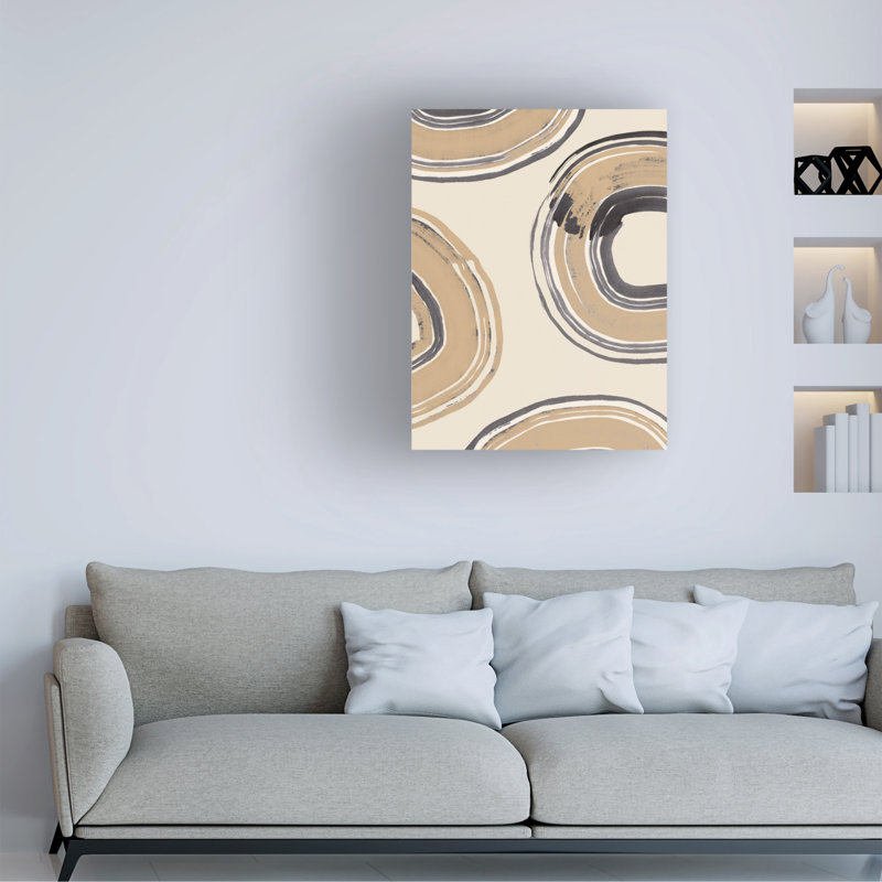 Beige and Black Abstract Circles Canvas Wall Art