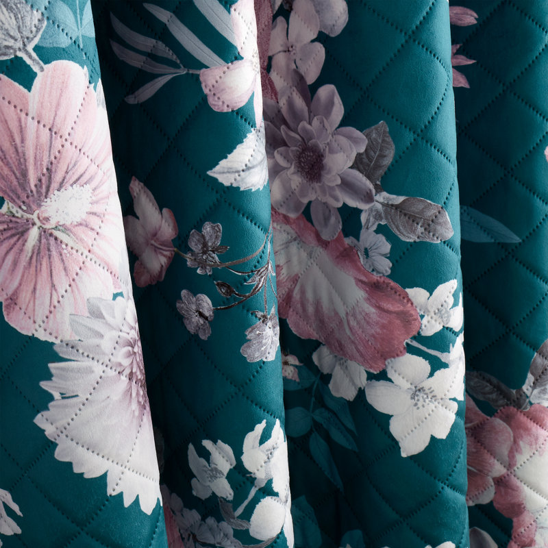 Catherine Lansfield Shrewsbury Floral Velvet Pinsonic Thermal Eyelet Curtains Two Panels Teal, 168 W x 137 D cm