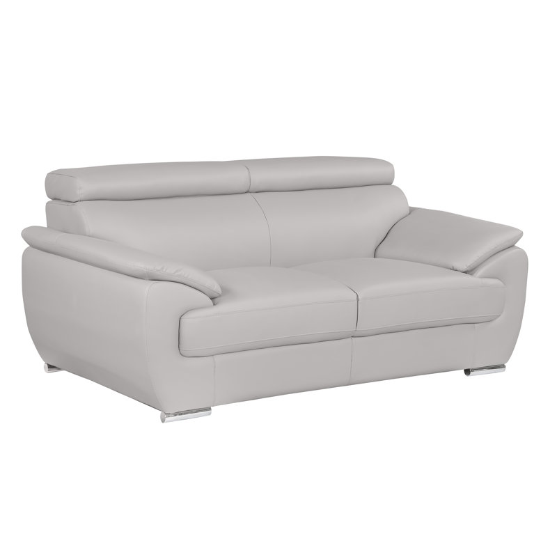 Jadeen Genuine Leather Pillow Top Arm Loveseat, Light Gray