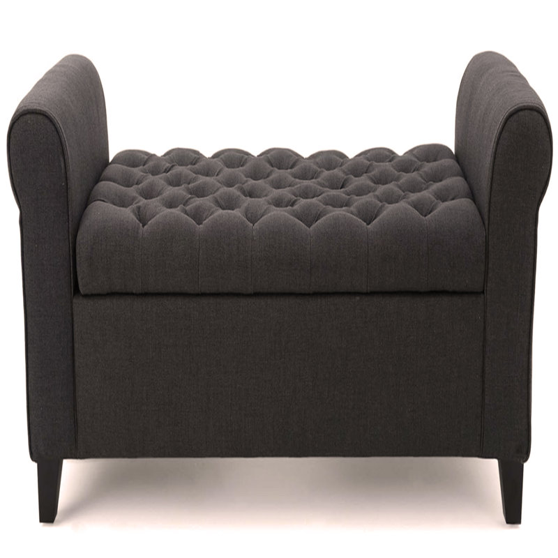 HAYES ARMED STORAGE Contemporary Ottoman Bench, Dark Gray