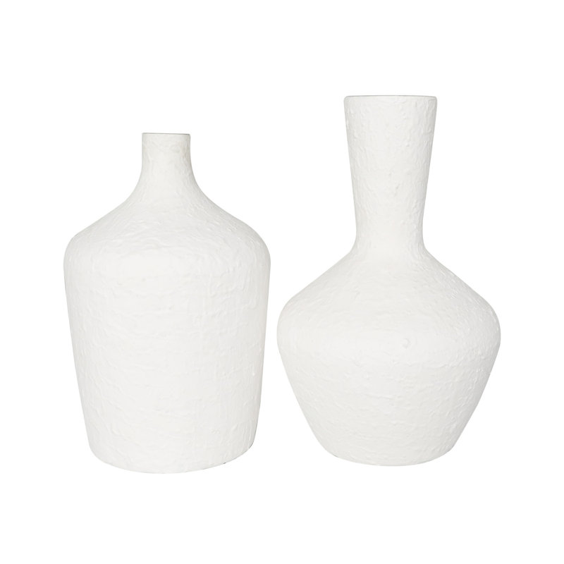 White Textured Glass Coastal Table Vase Set