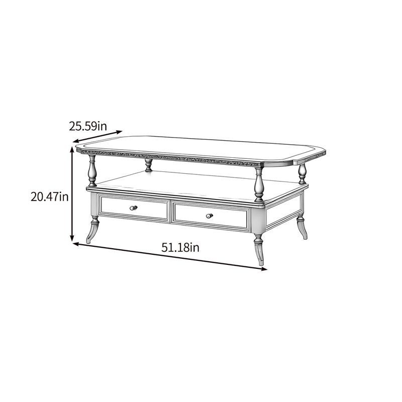 Table basse en verre, H 20,47 po x L 51,18 po x l 25,59 po