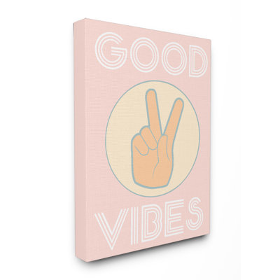 «Good Vibes Peace Hand Pink» par Daphne Polselli - impression d'art textuel
