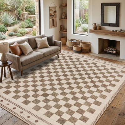 Tapis à carreaux lavables pour le salon Tapis antidérapant pour la chambre à coucher