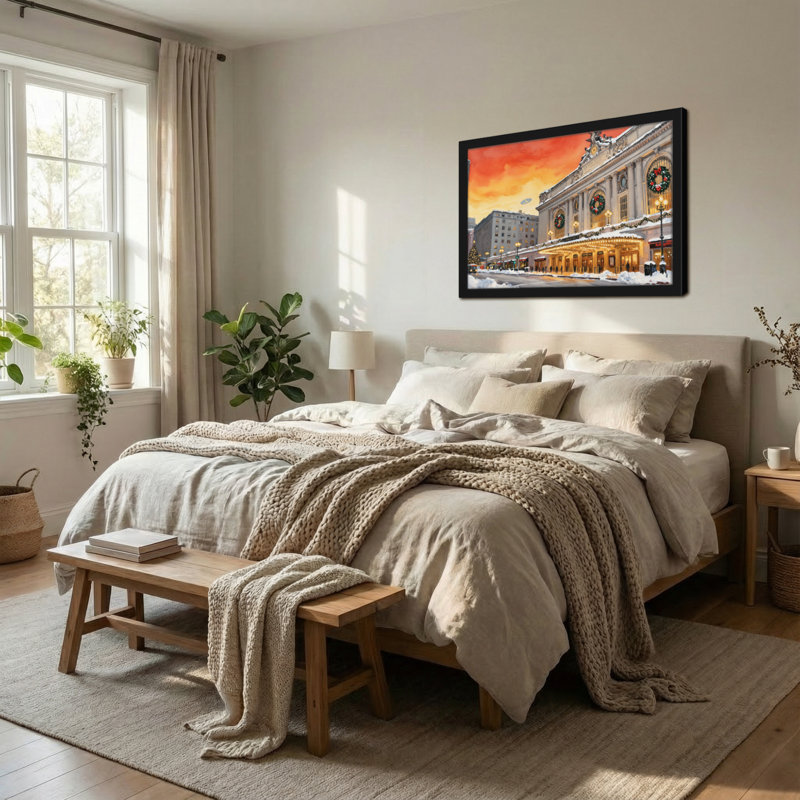 Scène des fêtes de Noël, coucher de soleil, hiver, opéra, H 24 po x l 36 po