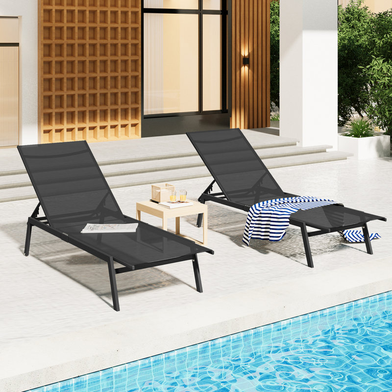 Adjustable Outdoor Chaise Lounge For Outside (set Of 2), Black