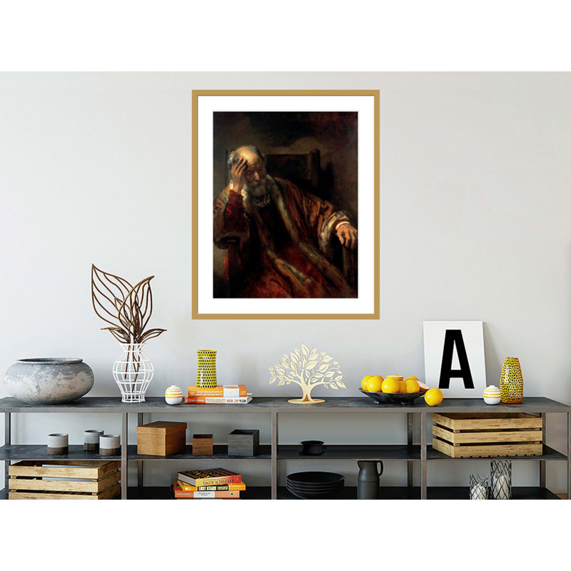 «An Old Man in a Fauteuil» par Rembrandt van Rijn - Estampe numérique encadrée, H 41,02 po x l 33,5 po