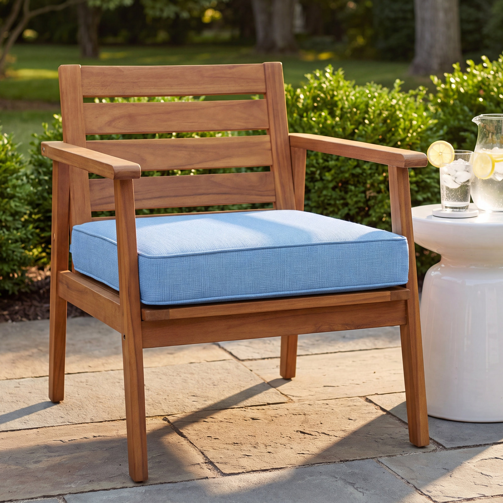 Amala Sunbrella® Outdoor Dining Seat Cushion, Sunbrella® Air Blue