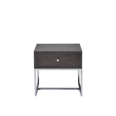 Table de bout compacte en chêne gris avec rangement organisé 22 po x 20 po et assemblage en métal