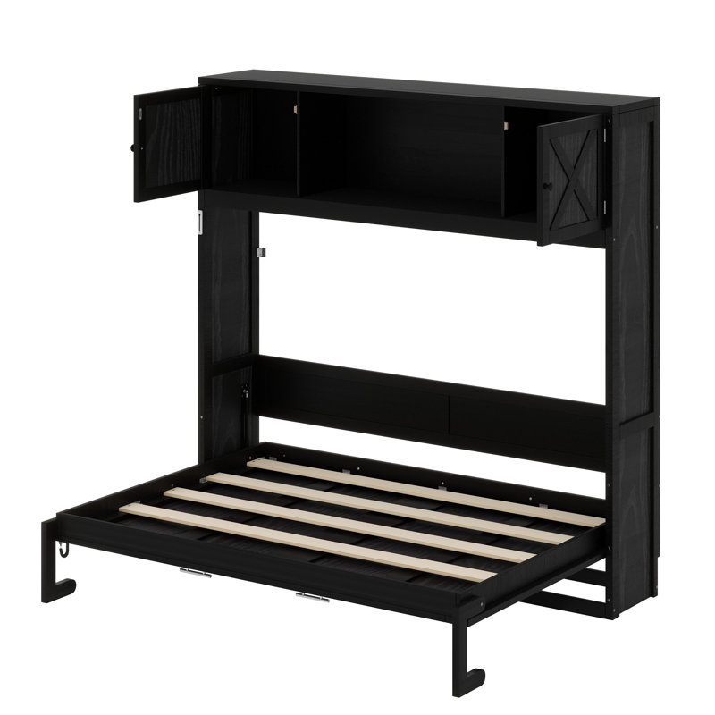 Lit escamotable avec armoires de rangement, Noir