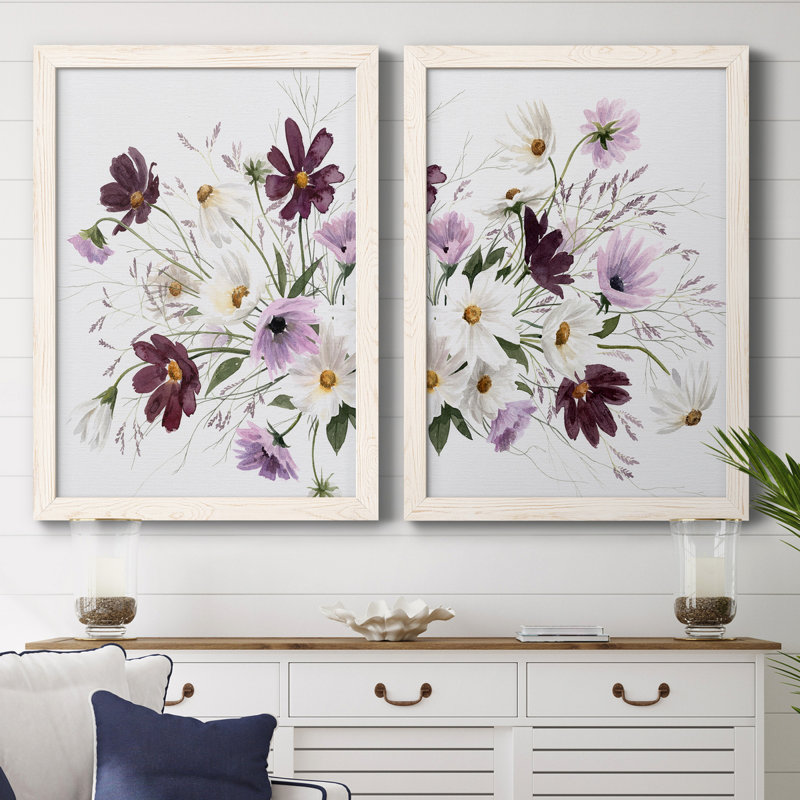 Améthyste Bouquet I - Ensemble de 2 peintures sur toile encadrées, H 37,5 po x l 55 po x P 1,5 po, Blanc
