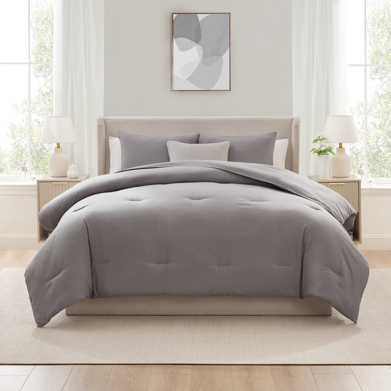  soft microfiber 3 piece comforter set with pillow shams, Gray, Full Comforter + 2 Standard Shams