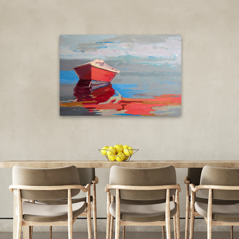 «Red Boat Rhyth - Coastal Contemporary Landscape», bateaux d'art, H 24 po x l 36 po