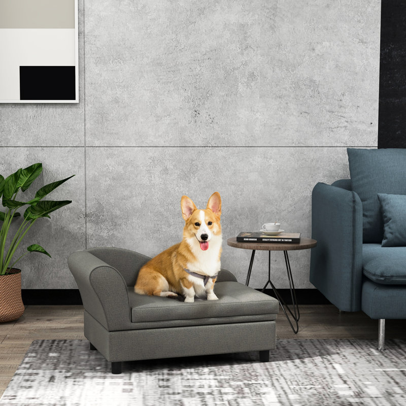 Lit gris pour animaux de compagnie, pour petits et moyens chiens - Coussin douillet, rangement caché, lit surélevé à montage rapide