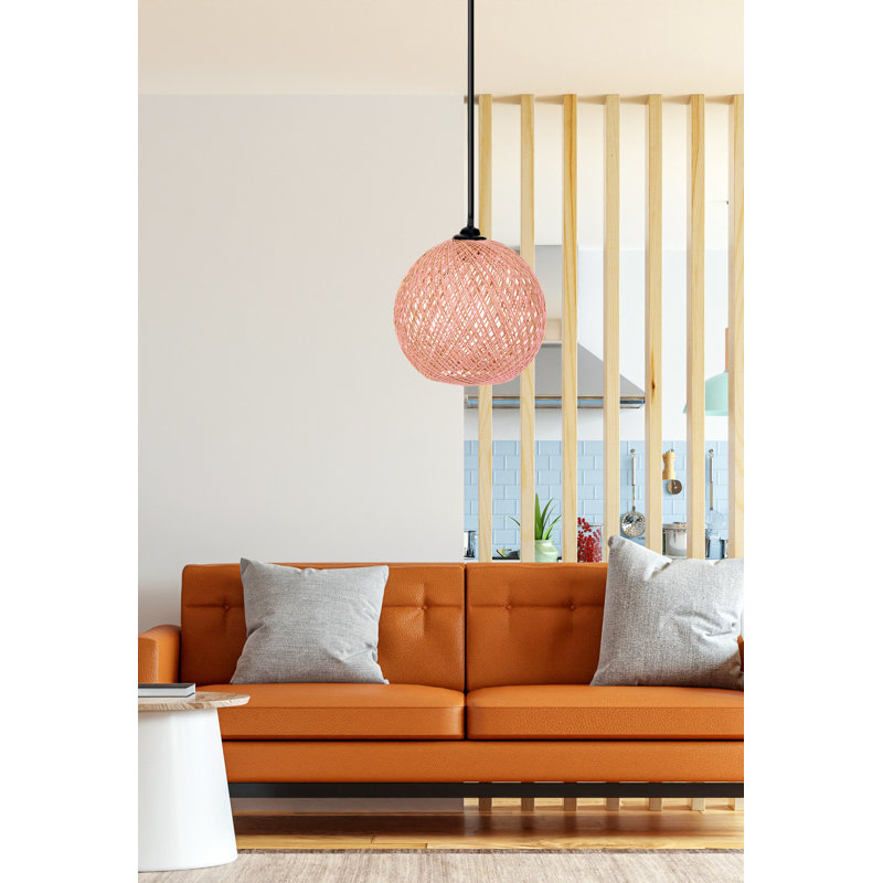Lustre en jute fait à la main, style bohémien, 8,7 po x 9,4 po | Câble réglable, hauteur totale: 21,7 pouces | Douille E27, 40 W maximum | Parfait pour le salon, la chambre à coucher ou la salle à manger, solution d'éclairage unique et élégante