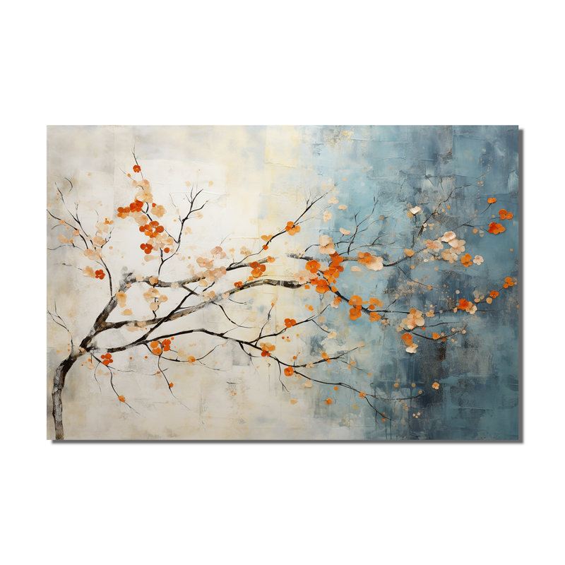 Orange Teal Maple Tree Glowing Embers V - Tree Maple Wall Art
